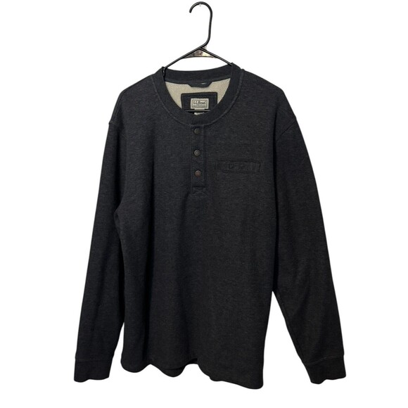 LL Bean Sweater Mens XL Gray Katahdin Iron Works Bonded Waffle Fleece Henley - Picture 1 of 11
